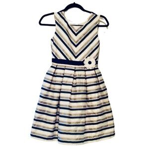 Jona Michelle Navy Blue and White Sleeveless V-Neck A-Line Dress. Size 10.